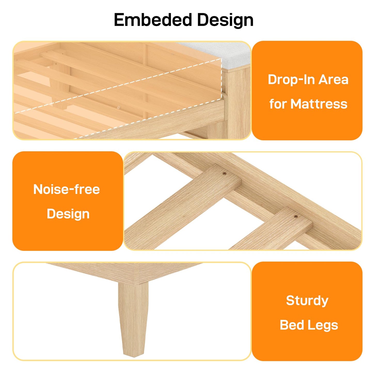 VINGLI Queen Rattan Bed Frame with Storage Headboard and Charging Station,Boho Bed with Shelves and Bench, Modern Wood Platform Bed,No Box Spring Needed, Space Saving Design for Bedroom