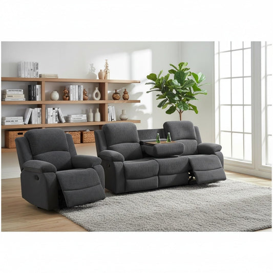 Trygoal Manual Recliner Sofa Set, Corduroy Reclining Living Room Furniture Set, Adjustable Backrest Reclining Chair & a 3 Seater Couch Furniture Set for Living Room & Home Theater, Dark Grey