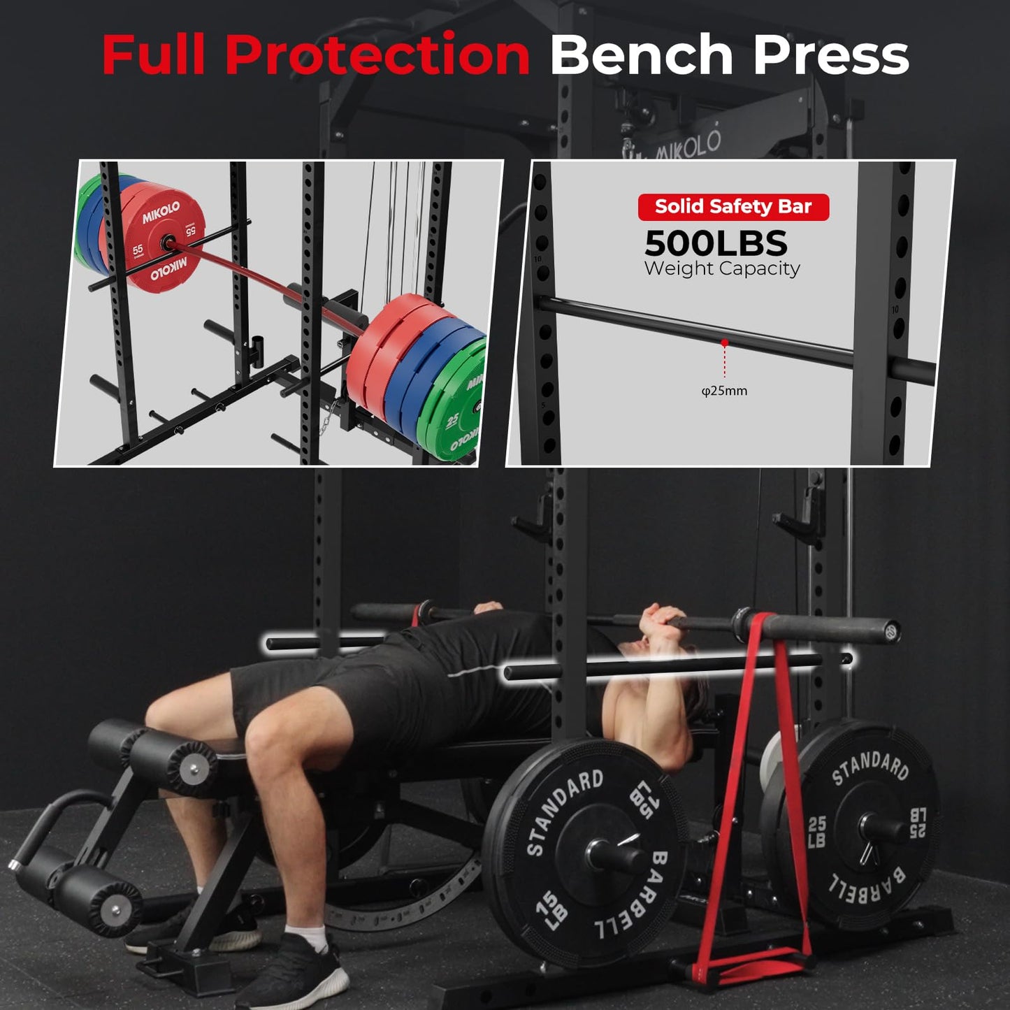 Mikolo F4 2.0 Power Cage with Dual-Track Smooth Pulley System, 1200LBS Power Rack with Leg Hold-Down for Heavy LAT Pulldowns, All-in-One Squat Rack with More Training Attachments for Home Gym (Black)
