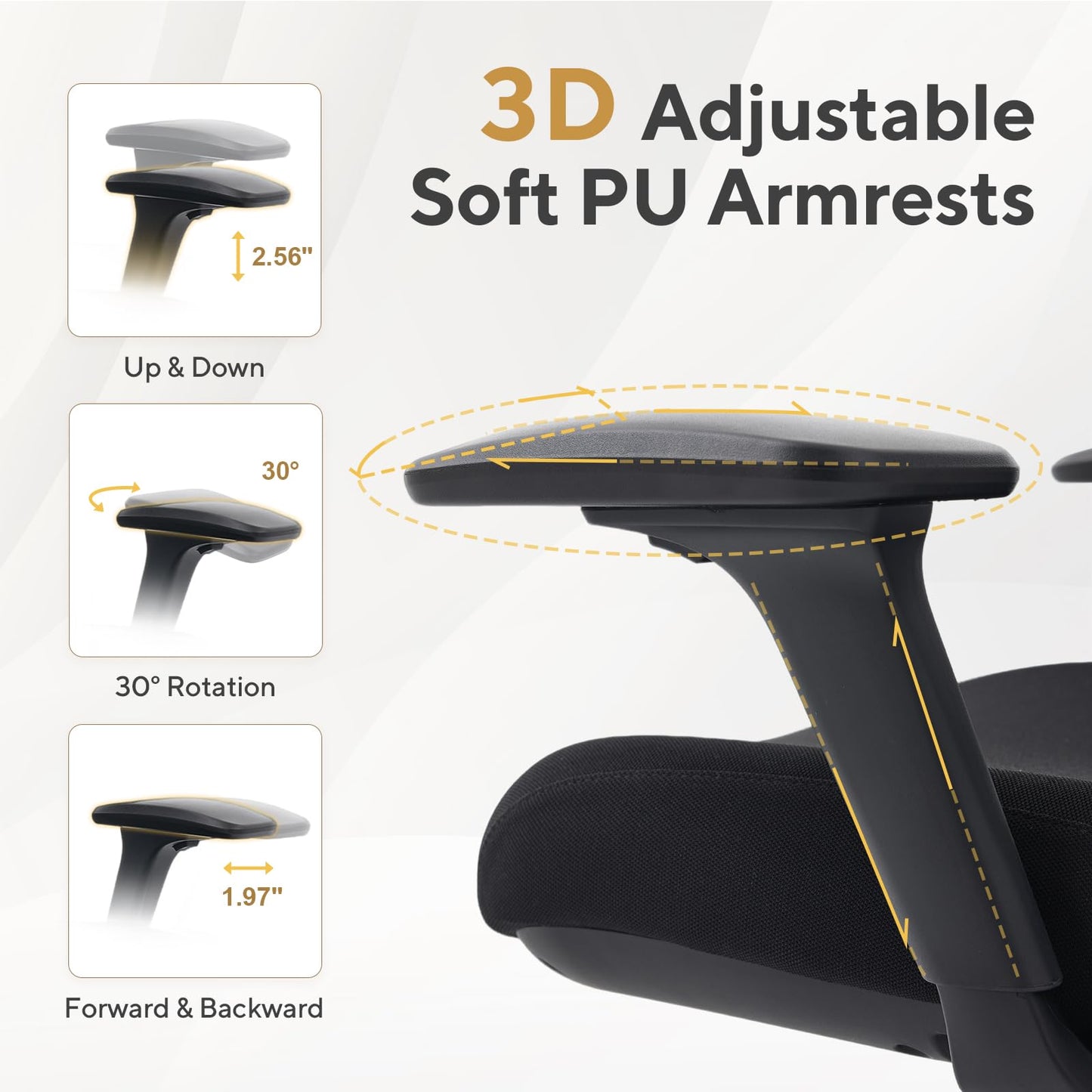 Nouhaus Apertura Ergonomic Office Chair, Home Office Desk Chairs w/Adjustable Lumbar Support & Headrest, Dynamic Back Support, 3D Armrests, High Back Mesh Comfy Computer Chair for Long Hours (Black)