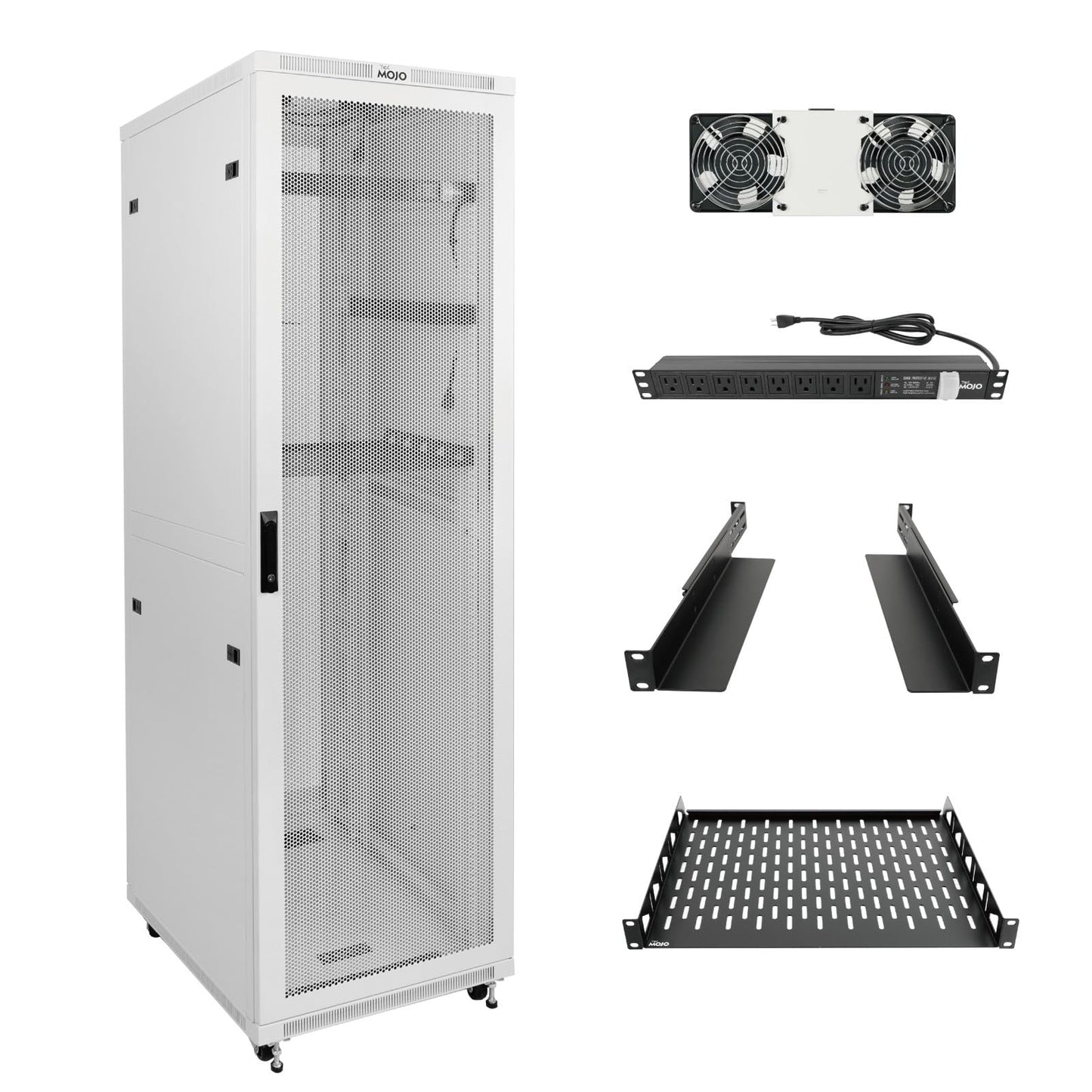 Tecmojo 42U Server Rack Network Cabinet 31.5" D x 23.6" W, Locking Data Cabinet Enclosure for 19" Server, Networking, AV & IT Equipment, Mesh Door, White