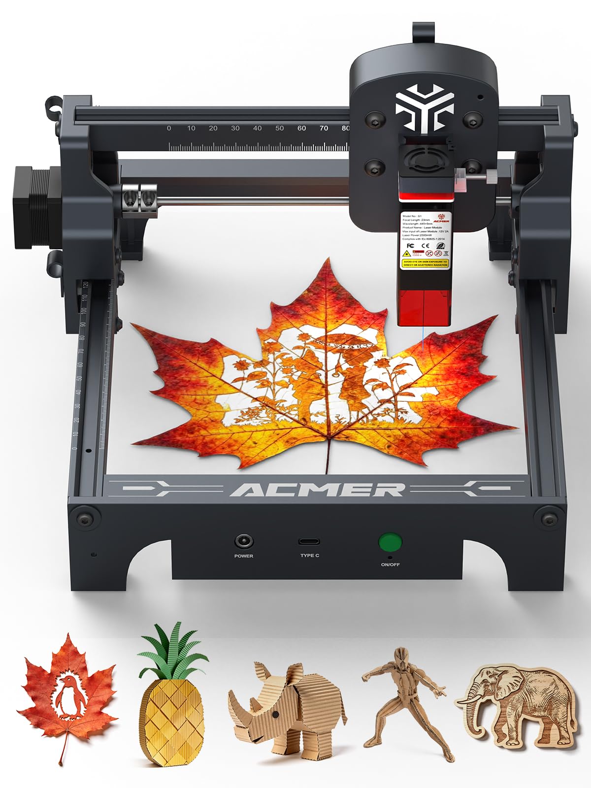 ACMER S1 Laser Engraver, 6000mW Engraving Machine for Beginners, 130x130mm Working Area, 0.04mm Precision, Laser Cutter for Wood, Acrylic, Leather, DIY Craft Projects