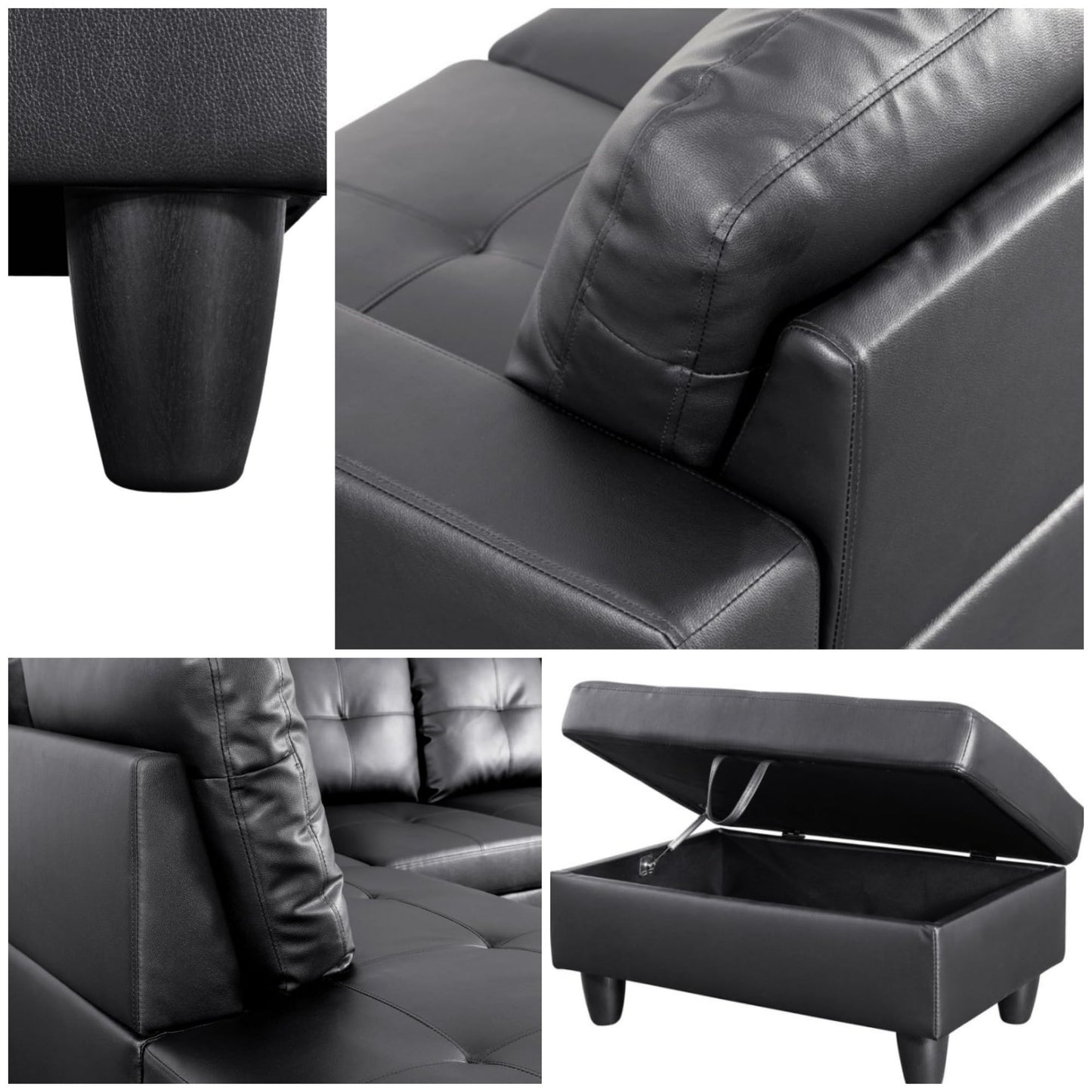 Trygoal 103.5" Sectional Couches for Living Room, Leather 4 Seat L Shaped Couch with Chaise, 3-Piece Modular Sofa with Storage Ottoman, Home Furniture Sets for Apartment Office, Black