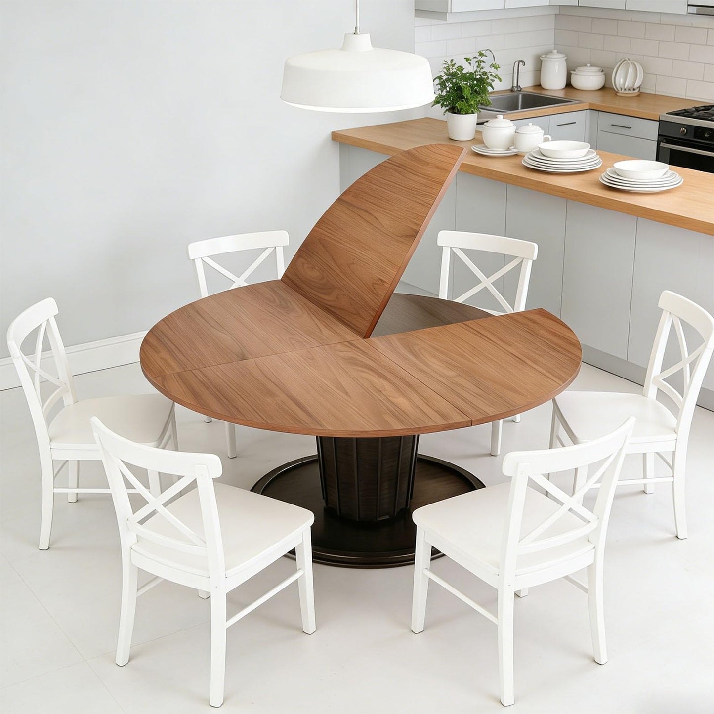 Round Folding Table Top Extender 48/55/59/63/71/79" Solid Wood Table Extension For Dining Table Extender Top Fold Wooden Tabletop for Kitchen Restaurant Workbench Outdoor(Walnut, D - 55")