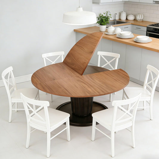 Round Folding Table Top Extender 48/55/59/63/71/79" Solid Wood Table Extension For Dining Table Extender Top Fold Wooden Tabletop for Kitchen Restaurant Workbench Outdoor(Walnut, D - 55")
