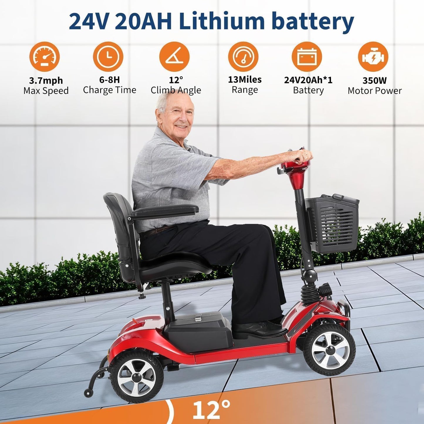 Foldable 4-Wheel Mobility Scooter for Adults & Seniors, 330LBS Heavy Duty, 20-Mile Range Electric Mobility Scooter, 3.7 MPH Lightweight Folding Mobility Scooter for Indoor Outdoor Travel