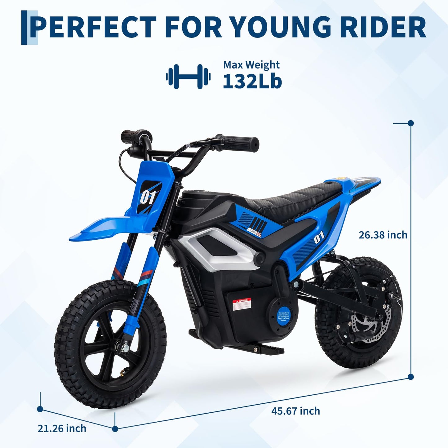Garvee 24V Kids Electric Dirt Bike - 350w Kids Motorcycle, 13.67 Mph Max Speed Electric Bike for Kid, Rear Wheel Suspension, 12 Miles Range, Twist Grip Throttle, Rubber Tire, Blue