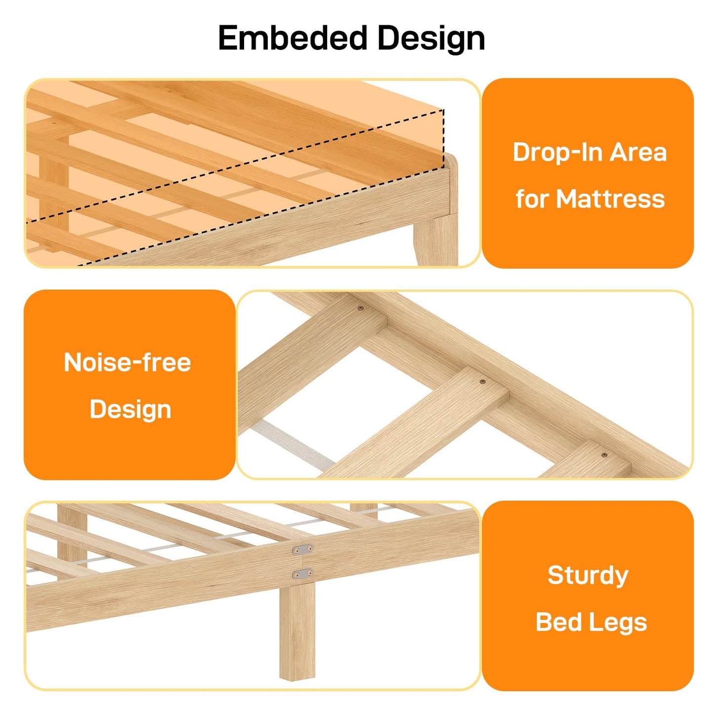 VINGLI Boho Queen Bed Frame with Shelves, Rattan Platform Bed with Storage Headboard and Charging Station, Modern Wood Bed Frame,No Box Spring Needed, Space Saving Design for Bedroom