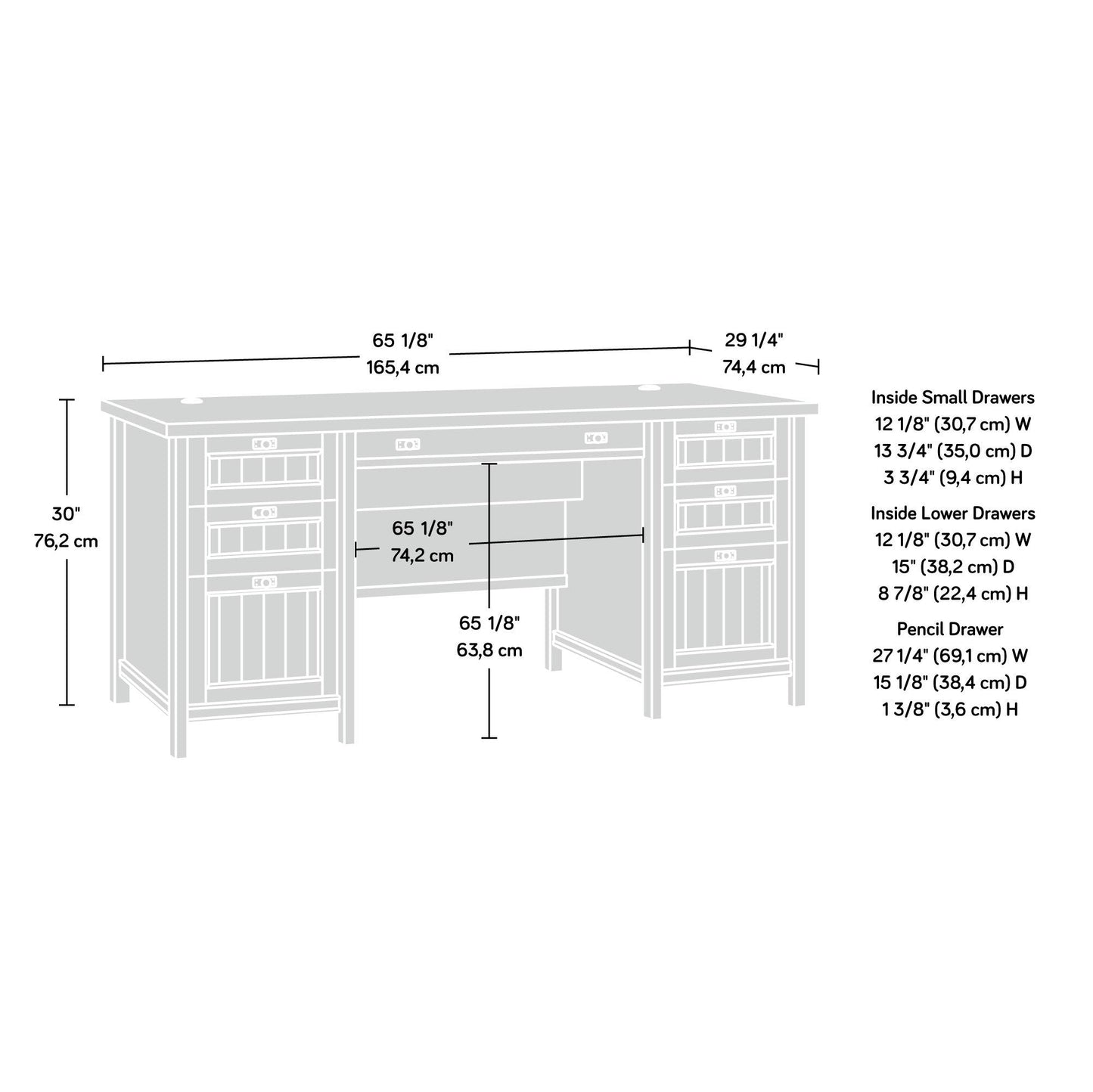 Sauder Costa Office Desk with Drawers, Executive Desk with File Drawer Storage, in Chalked Chestnut