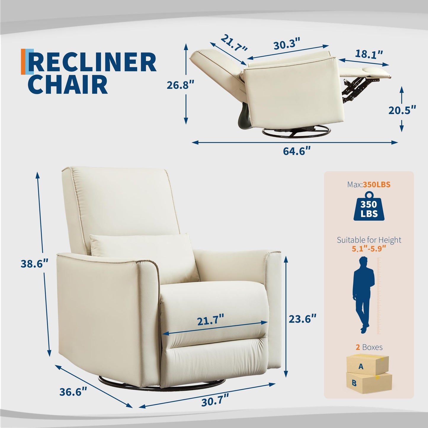 Garvee 360° Swivel Rocking Recliner Glider Chair – High-Back PU Leather Deep Seat Manual Recliner for Nursery, Living Room, Bedroom & Home Theater