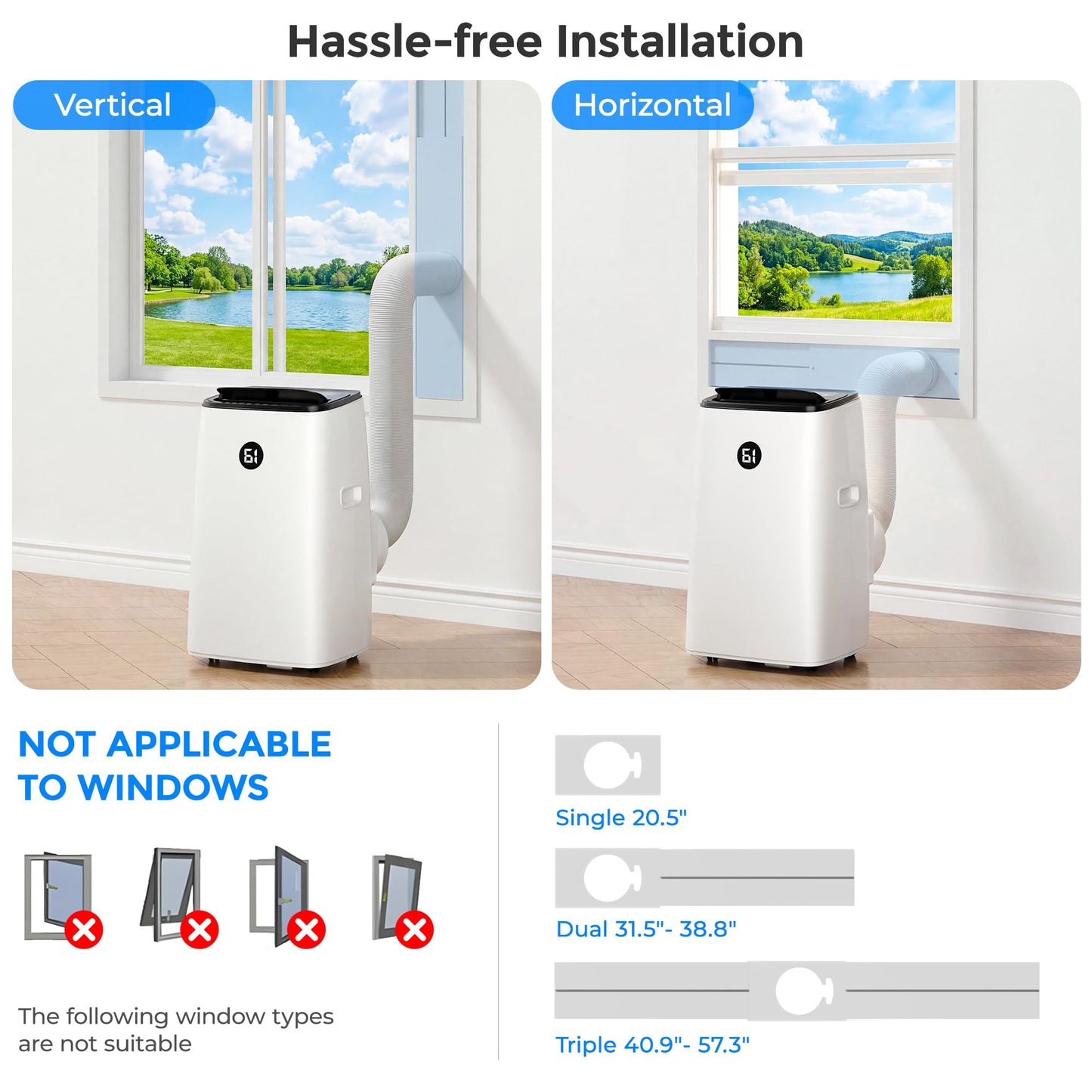 AGTANA 14000 BTU Portable Air Conditioner for Large Room up to 700 Sq. Ft, 3-in-1 Self-Evaporating AC with Fan & Dehumidifier, Floor Standing Portable AC Unit with Remote Control, Auto Swing, White