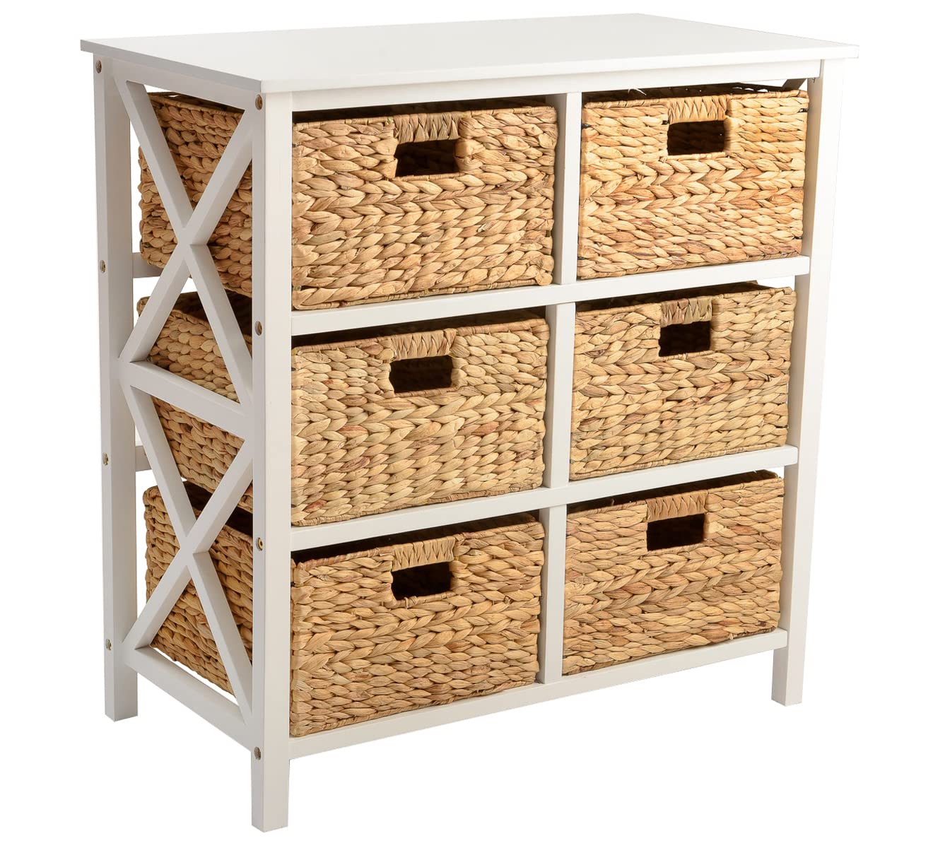 eHemco 3 Tier X-Side End Storage Cabinet Table, White