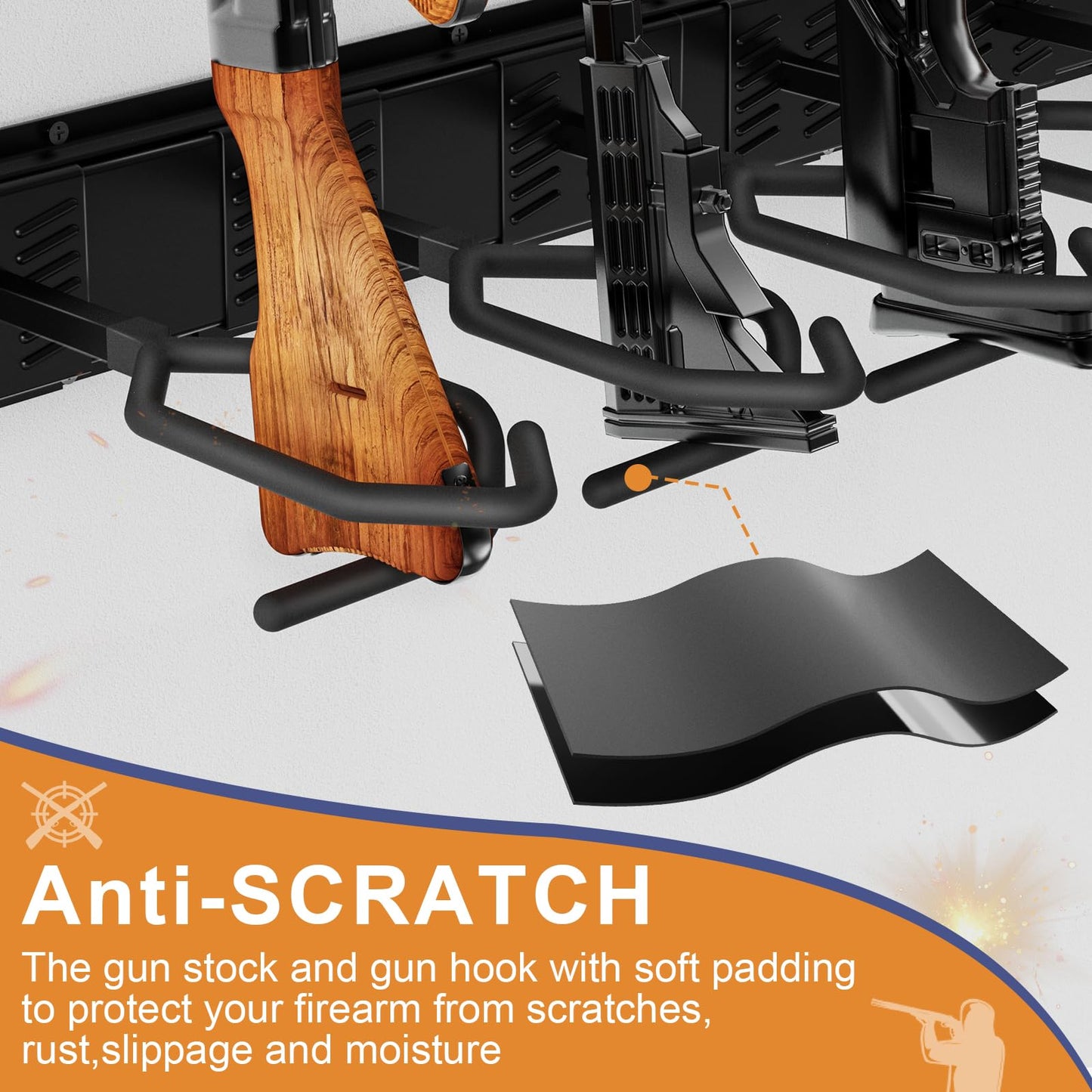 JBBTOOL Gun Rack, Adjustable Gun Racks for Wall, Heavy Duty Gun Rack Wall Mount Hold up to 230 Lbs, Indoor RifleRack Vertical Display Stand with Soft Padding, Space-Saving Gun Storage