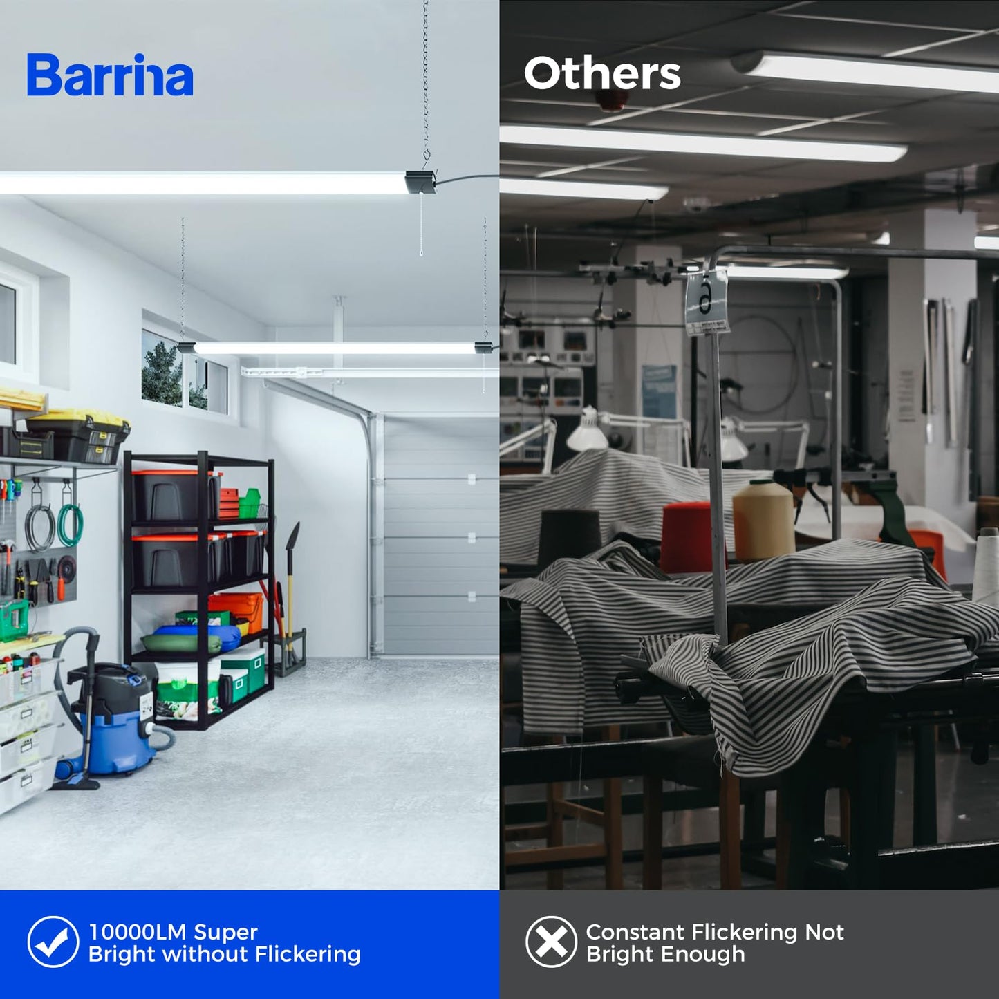 Barrina BS84 LED Shop Lights, 84W, 10000LM, 6500K, 4FT, Aluminum, 10 Packs, Pull Chain, ETL Certified