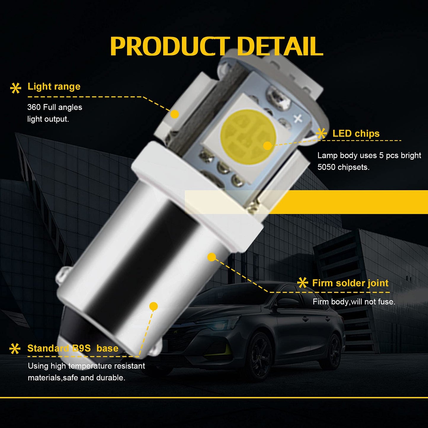 YM E-Bright 20-Pack BA9S 5050 5SMD LED License Plate Light Bulb 24V White