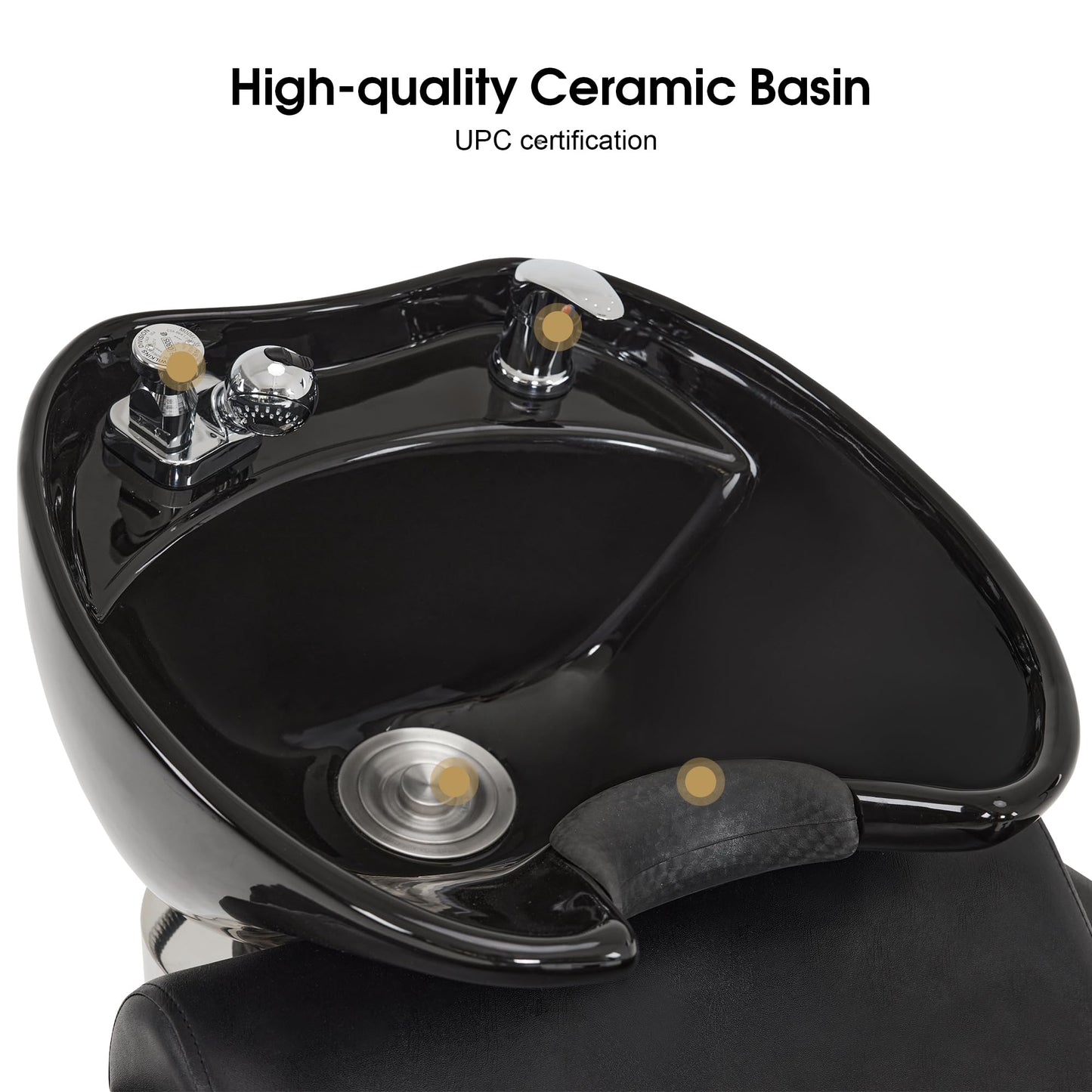 BarberPub Backwash Shampoo Ceramic Bowl and Chair Set for Salon for Hair Stylist, Adjustable Hair Wash Sink Unit Station for Spa Beauty Salon Barbershop 9093 (Black)