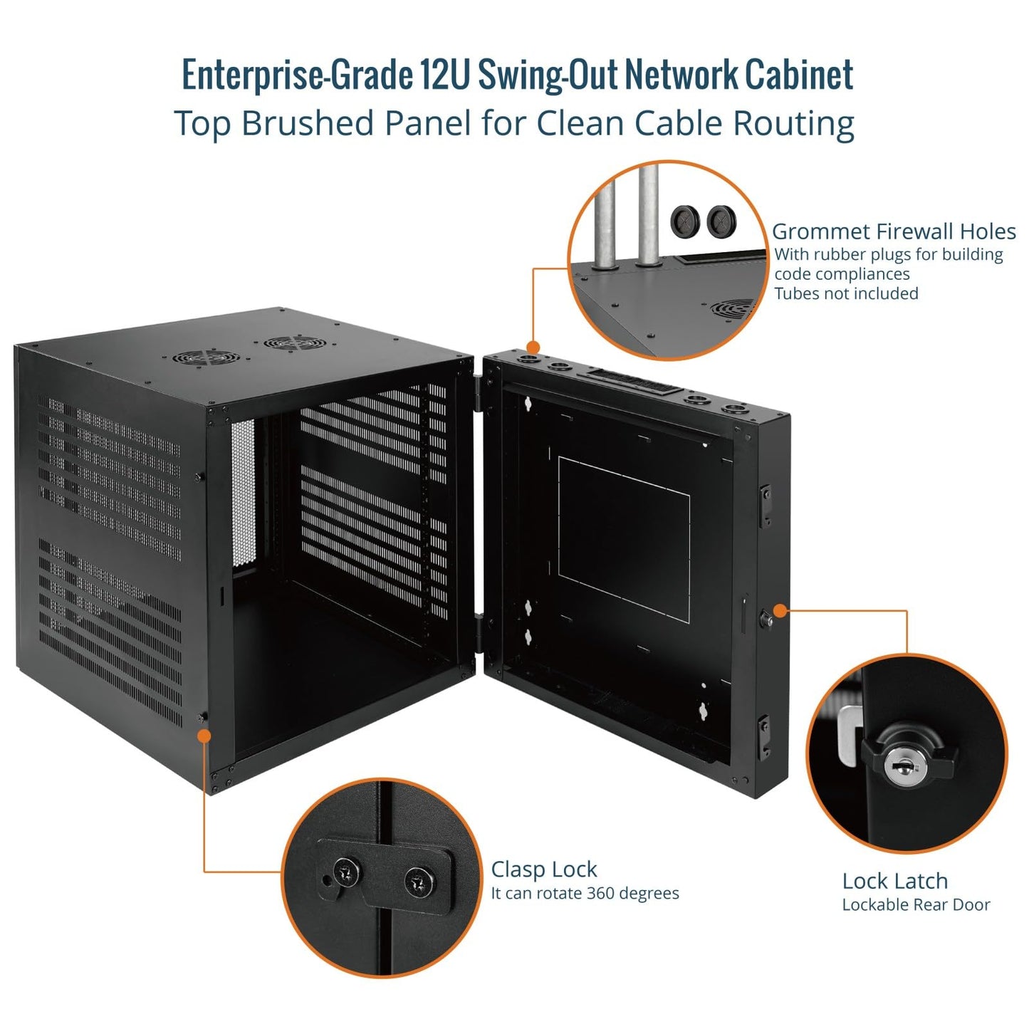 Tecmojo Enterprise-Grade 12U Swing-Out Wall Mount Network Cabinet,27.6inch Depth Server Cabinet, Load Bearing 331lbs (150 kg), Mesh Door, 12U Rack for 19in Computer/AV/Data/IT Equipment