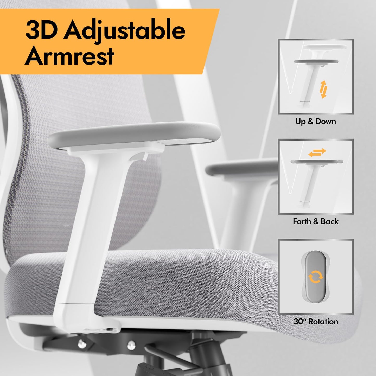 HOLLUDLE Ergonomic Mesh Office Chair - 3D Adjustable Lumbar Support & 3D Armrests, V-Shaped Back, Adjustable Desk Chair for Office & Home, White