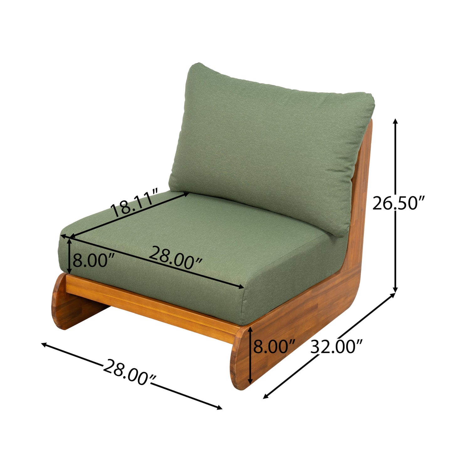 Merax 3 Piece Patio Outdoor Furniture Set, All-Weather Acacia Wood 3-Seater Daybed Sofa, 2 Chaise Lounge Chairs with Thick Cushions for Porch, Lawn, Backyard, Balcony, Green+Teak