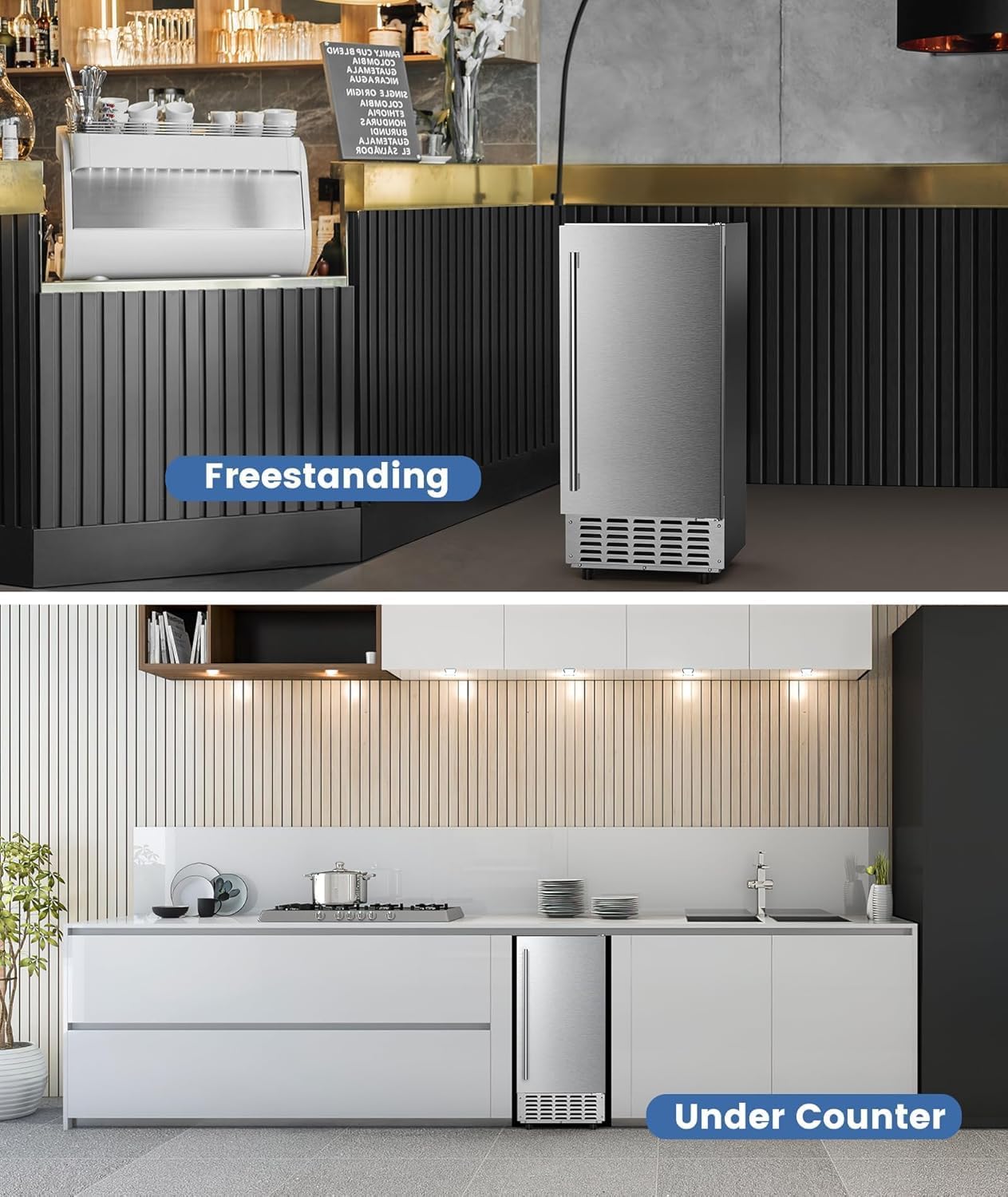 Electactic Nugget Ice Machine, Commercial Undercounter Ice Maker, 66Lbs/Day, Built-in Freestanding Stainless Steel, Self-Cleaning & 24H Timer for Business/Bar