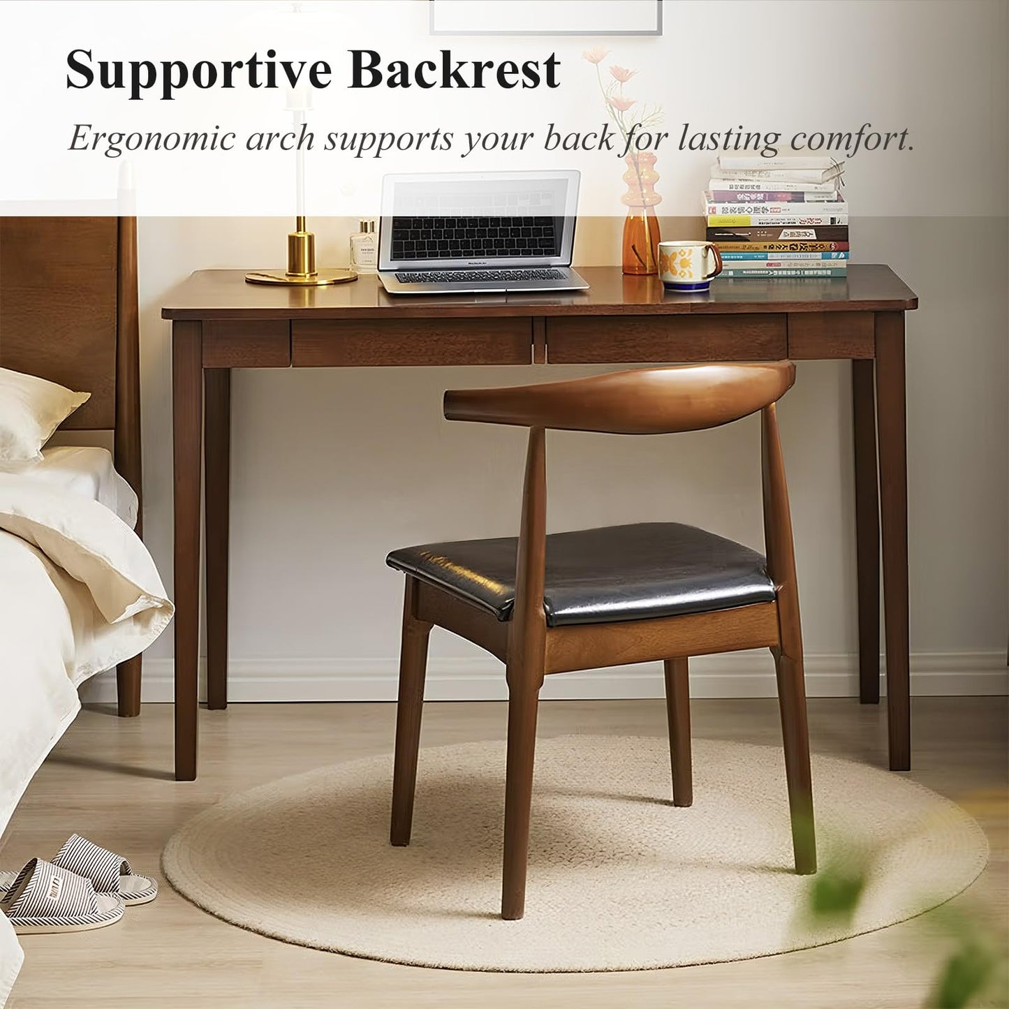 Cttasty Office Chair, Wood Desk Chair with Upholstered PU Leather, Computer Chair, Modern Dining Chair, Mid Century Dining Chair, Wood Accent Chair,Walnut Chair