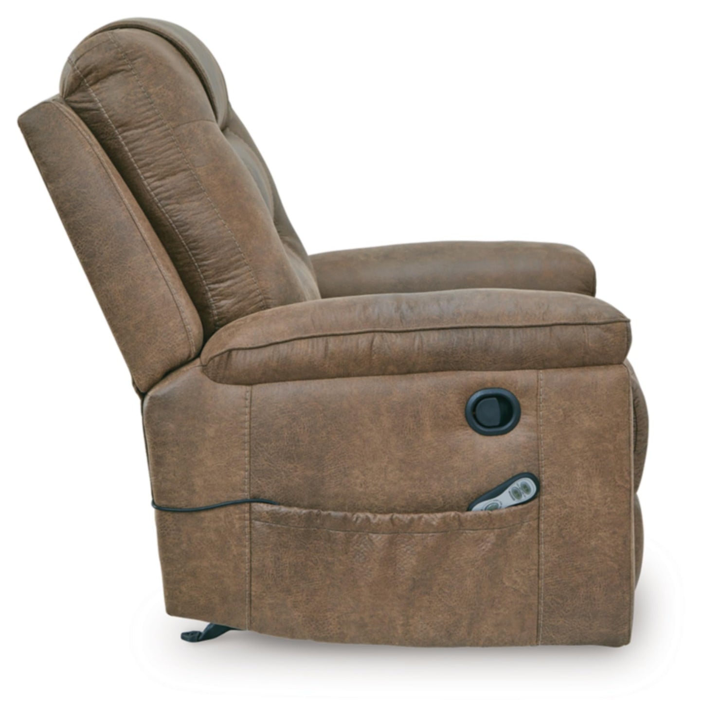 Signature Design by Ashley Shadehille Contemporary Faux Leather Manual Rocker Recliner with Side Pocket, Heat and Massage, Light Brown