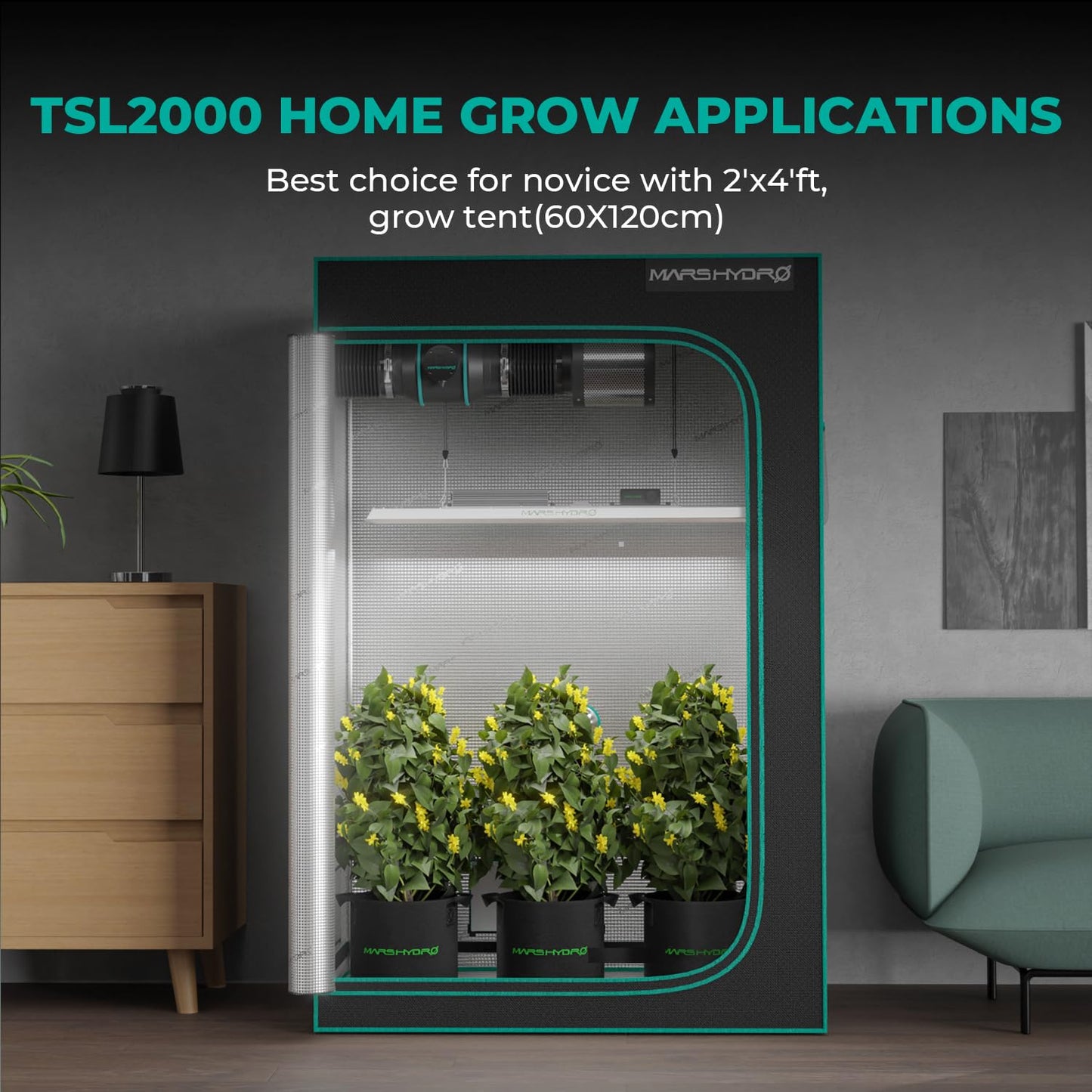 MARS HYDRO TSL2000 300W Led Grow Lights for Indoor Plants, Full Spectrum Dimmable Daisy Chain Growing Lamps for Seed Starting Vegetables Bloom in 4x2/5x3 Grow Tent Greenhouses