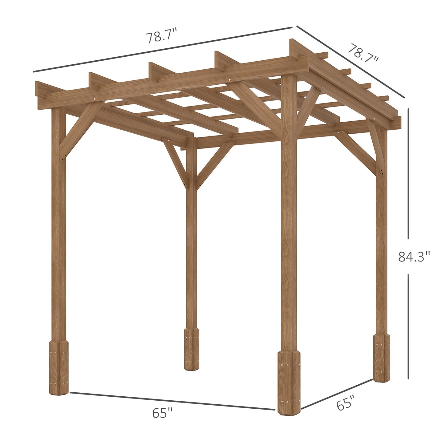 Outsunny 6.6' x 6.6' Outdoor Pergola with Stable Structure and Concrete Anchors, Wood Gazebo Grape Trellis for Climbing Plant Support, Garden, Patio, Backyard, Deck, Dark Brown