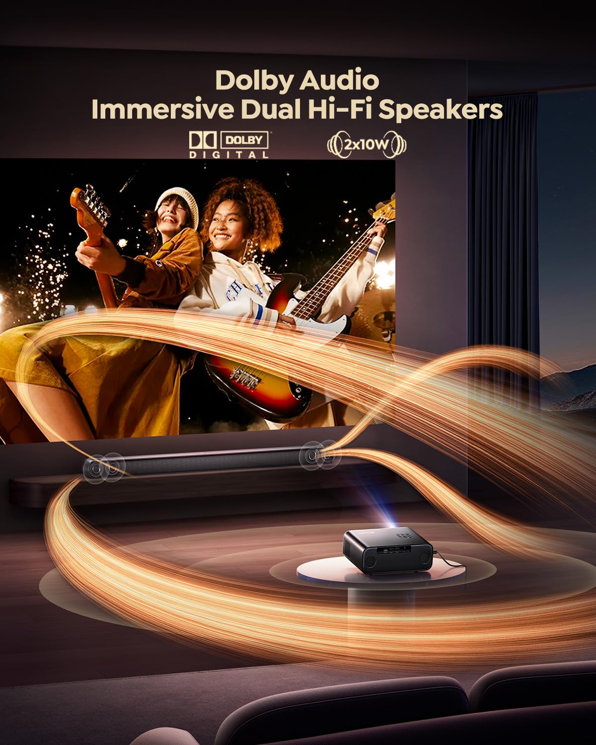 [Built-in Apps/4K Support] Smart Outdoor Projector with WiFi and Bluetooth, Movie Projector, DoIby Audio with Dual Speaker, Auto Focus w/ YouTube&PrimeVideo Proyector, Upgrad P62 Pro