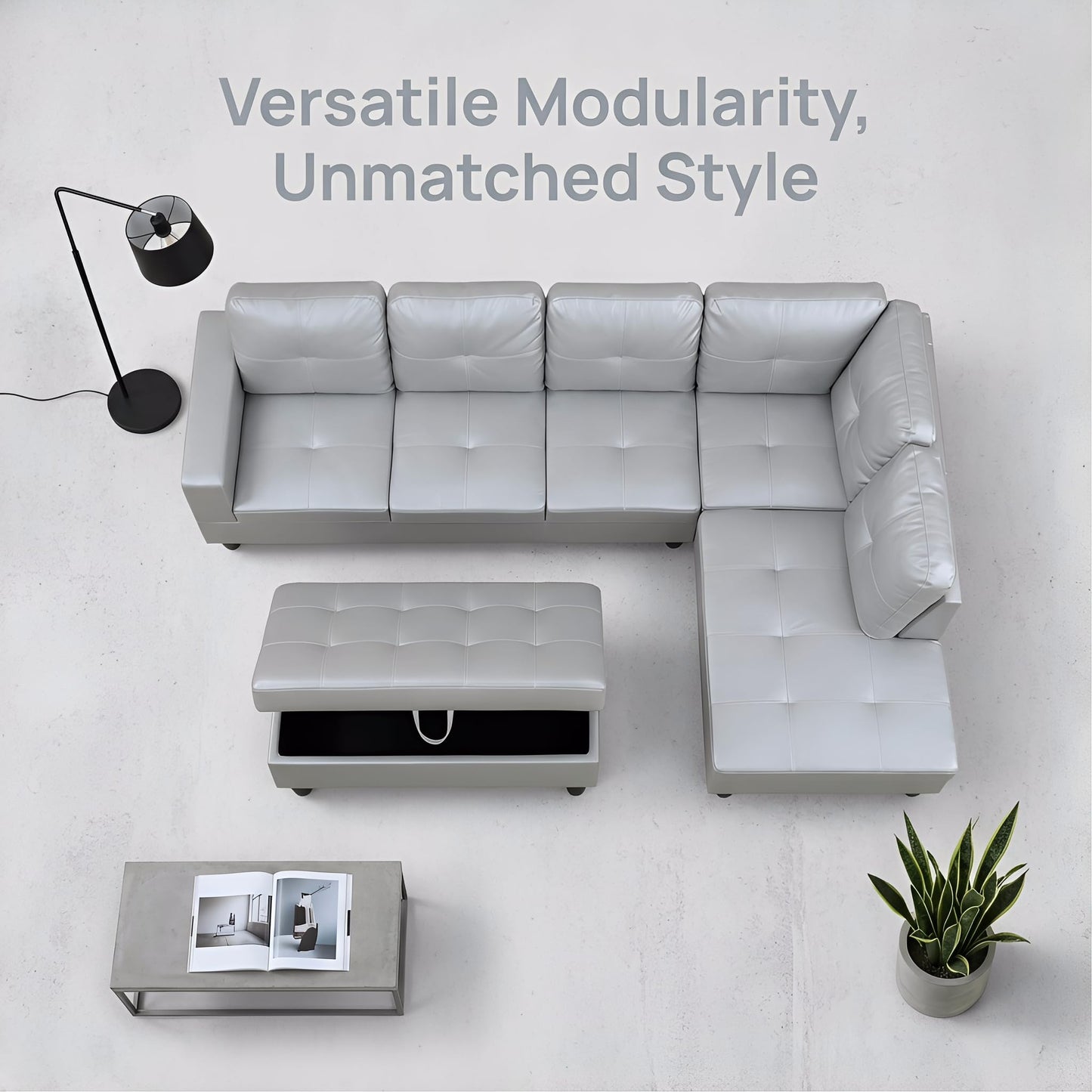 NicBex Sectional Couch 3 Pieces Sofa Set, L-Shaped Modular Couches for Living Room, Furniture Sets with Lounge Chaise & Storage Ottoman, Multi-Scene Use for Apartment & Office, Silver