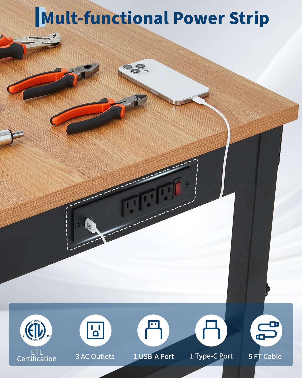 72 Inch Adjustable Workbench, 2500 LB Load Capacity