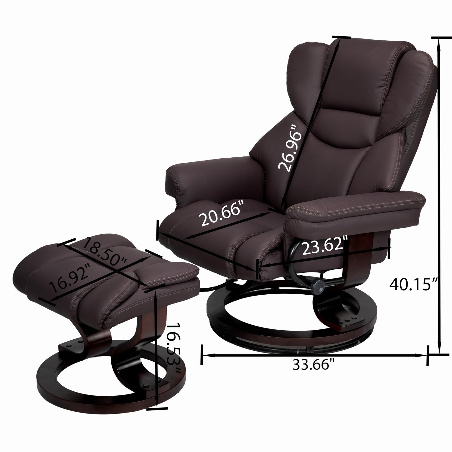 KEIKI 8-Point Massage Recliner with Ottoman for Adults, Heated Cat Scratch Faux Leather 360° Swivel Lounge Reading Chair with Bent Wood Base, Adjustable Recline for Living Room Bedroom Indoor, Brown