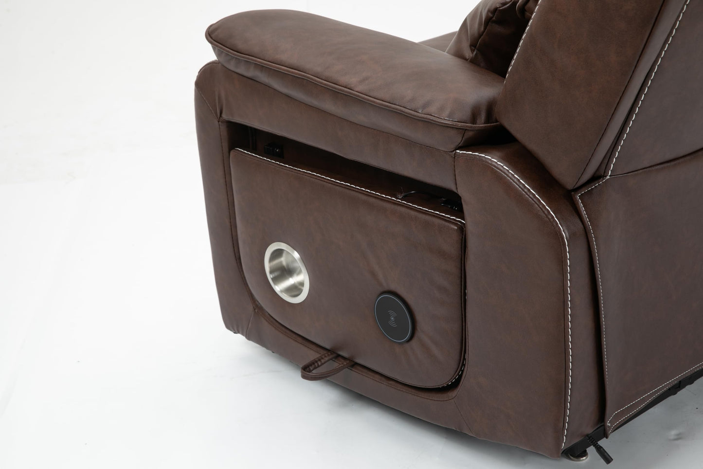 GDFStudio Oversized Power Lift Recliner Chair with Heat Massage Wireless Charging 180 Degree Lay Flat Electric Reclining Sofa with Cup Holder and Dual Remote Control, Brown