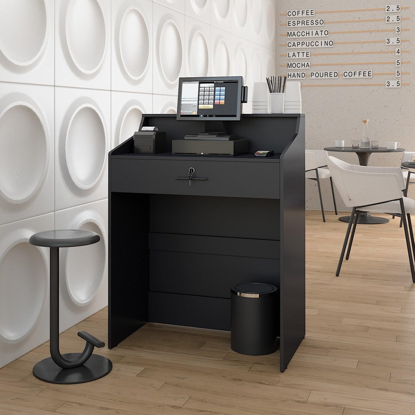 Small Reception Desk with Drawer, 32in Retail Counter, Checkout Stand