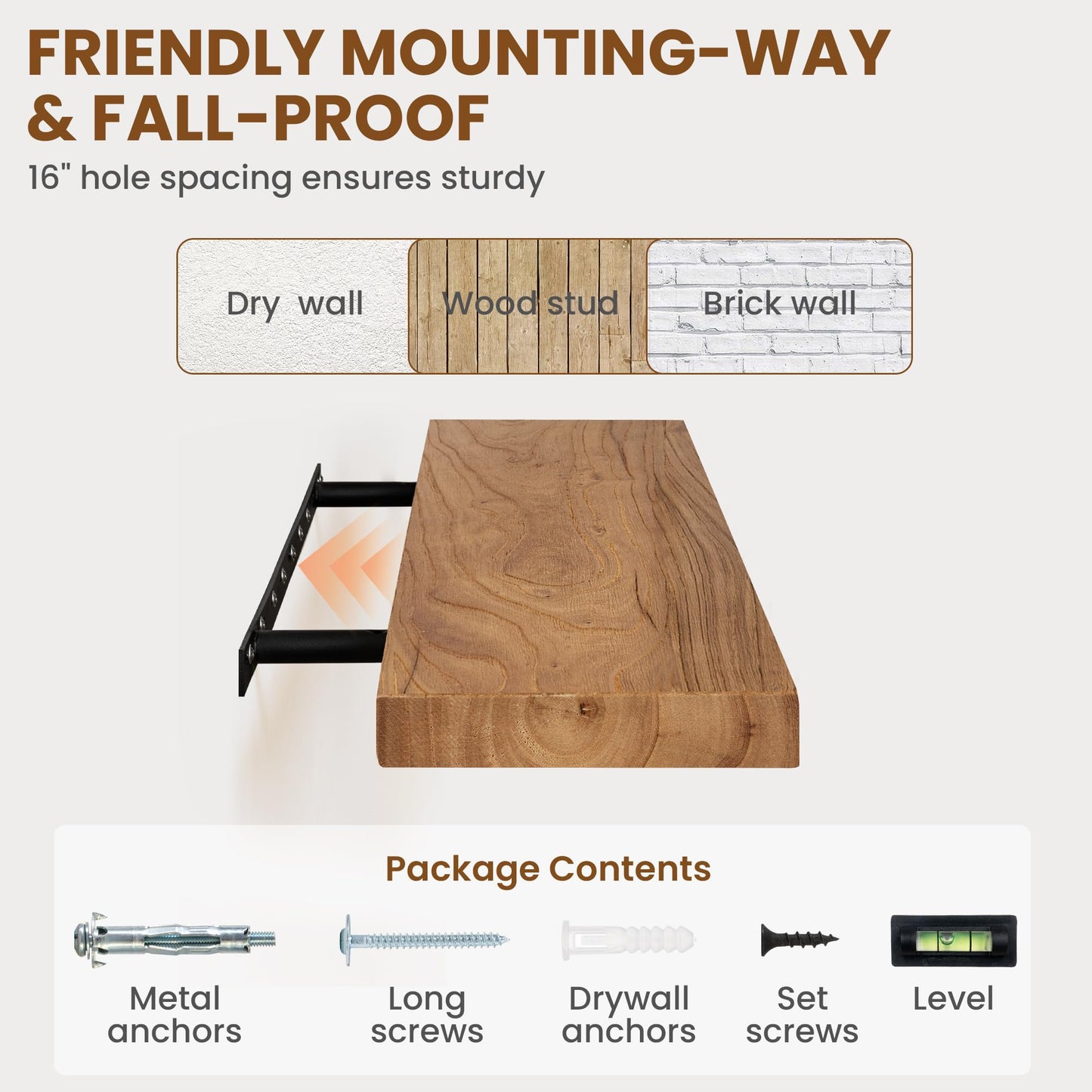 72 Inch Floating Shelves for Wall 1 Pack Shelves for Bedroom, Bathroom, Kitchen, Wall Mounted Rustic Solid Elm Wood Floating Shelf with Invisible Bracket for Books, Decor, Storage, Natural