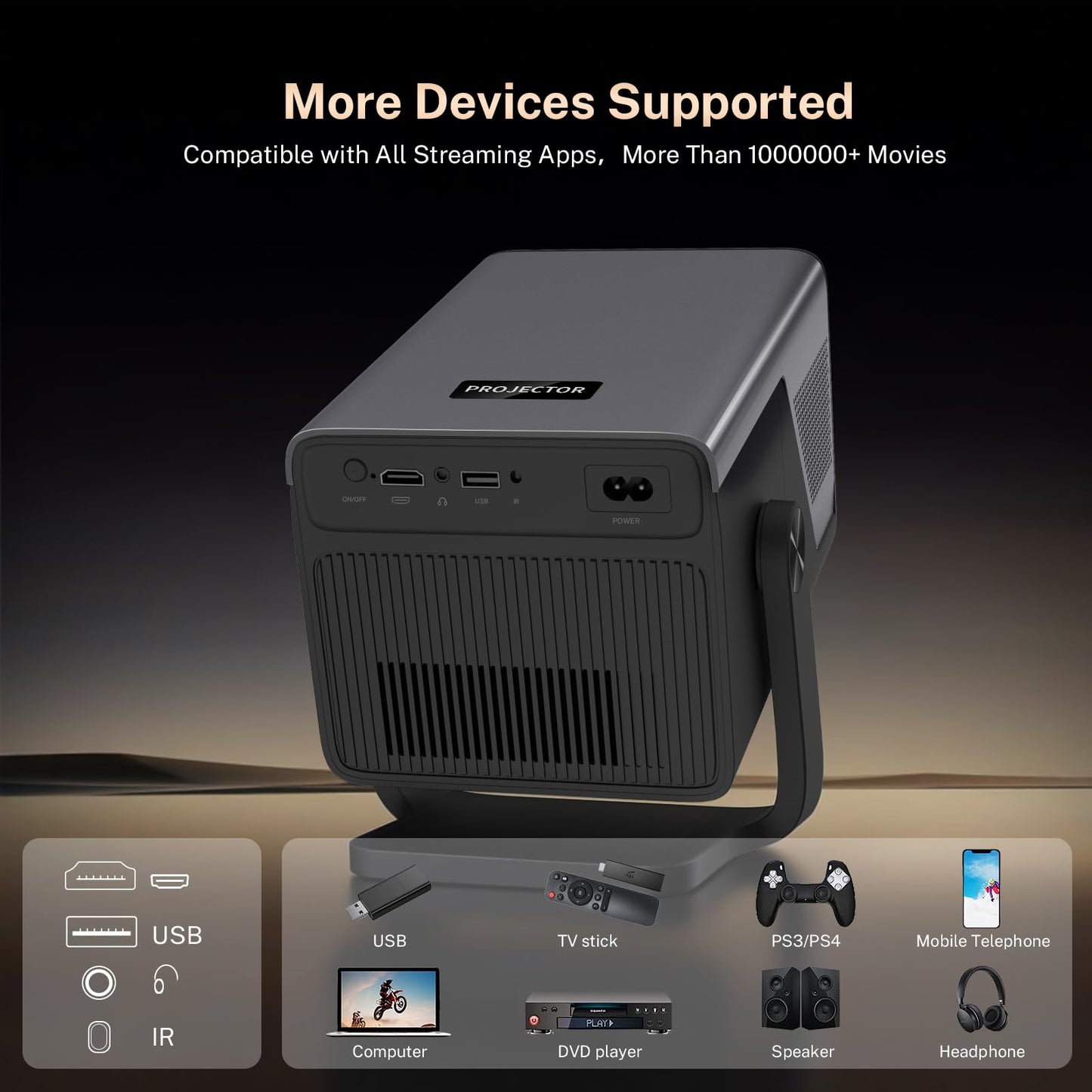 [4K Support/2000 ANSI/AI Visual Calibration] Native 1080P UHD Projector with Android 14 OS, X7 Smart Projector with Hi-Res Audio, Auto Focus&Keystone,WiFi 6&Bluetooth 5.4, 200" Screen for Home Outdoor