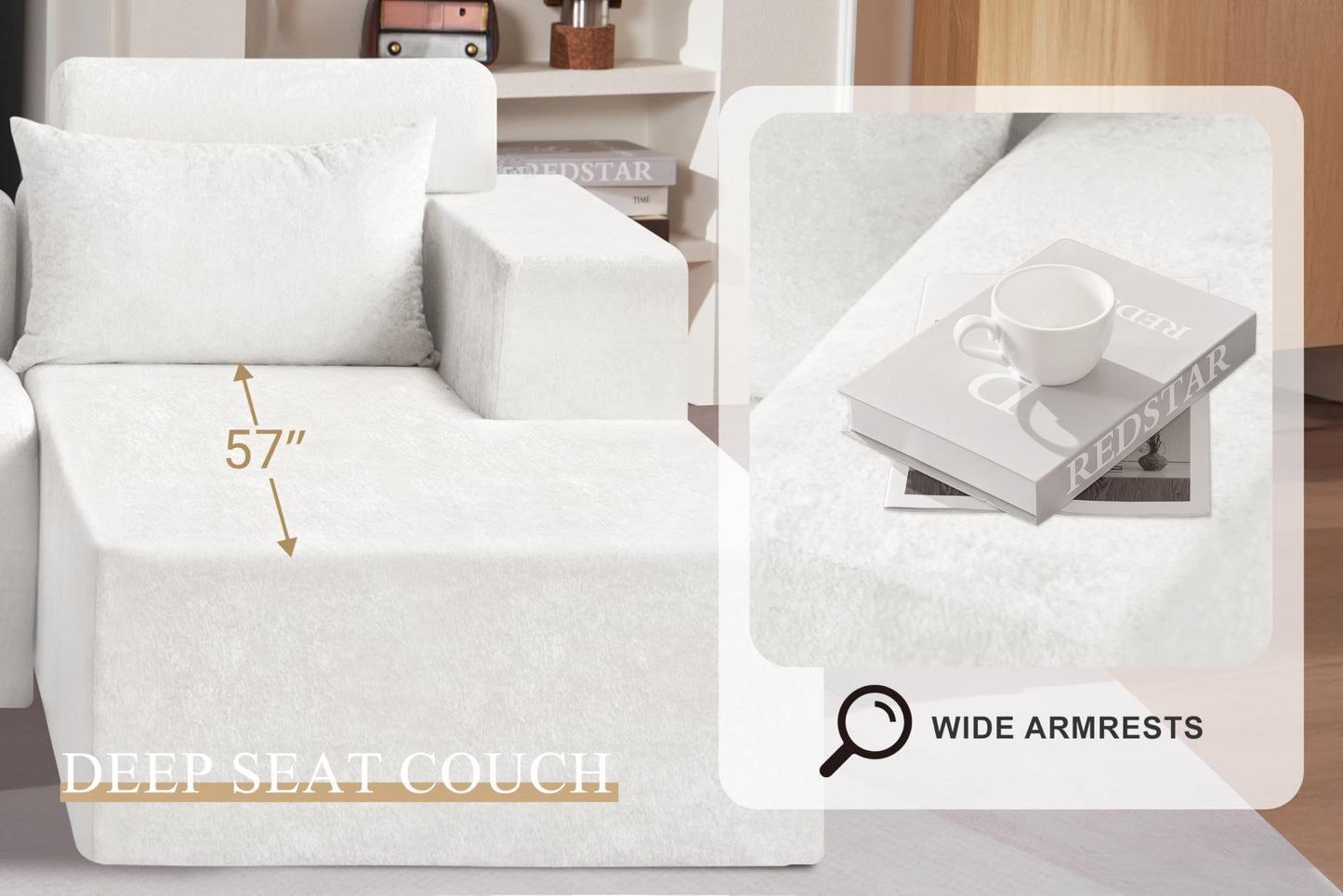 HABUTWAY 105" L-Shape Modular Sectional Sofa Couch for Living Room,No Assembly Required,Modular Comfy Sofa with Deep Seat for Living Room Bedroom,Luxury Distressed Velvet(Right,Beige)