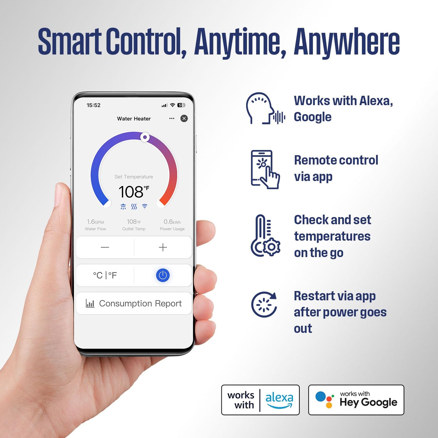 Westinghouse Tankless Water Heater Electric 14kW 240V, Instant On-Demand Hot Water, Smart WiFi, Compatible with Alexa & Google Home, ETL Certified IPX4, Space-Saving, Gray (APOLO-2.0 Upgrade)