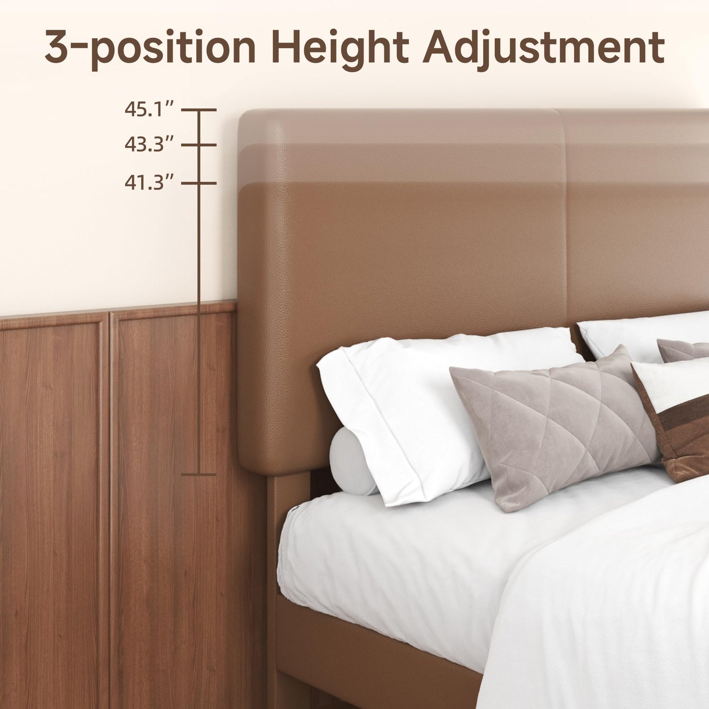 Lcwtvgxr Queen Upholstered Platform Bed Frame with Headboard, Faux Leather Modern Bed Frame with Wood Slat Support, No Box Spring Needed, Easy Assembly, Brown