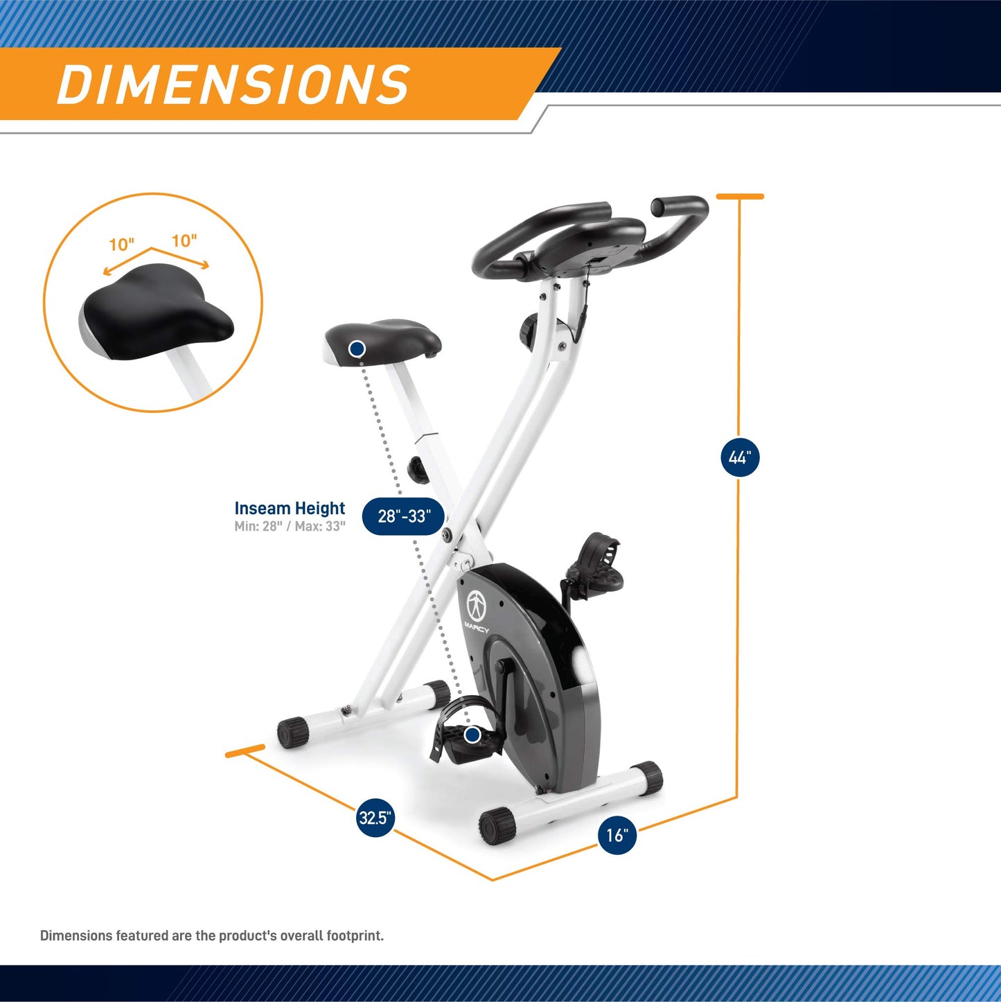 Marcy Foldable Exercise Bike with Adjustable Resistance for Cardio Workout and Strength Training NS-652