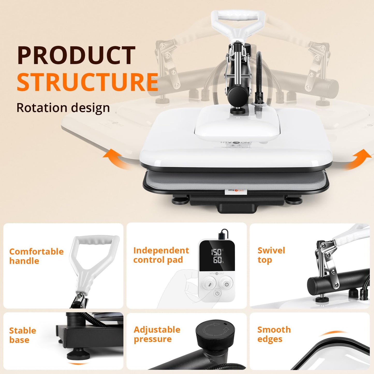 HTVRONT Heat Press Machine for T Shirts - 15x15 Swing Away Shirt Press Machine - Professional Heat Press for Sublimation, Vinyl, Heat Transfer Projects, Heats Up Fast & Distribute Heat Evenly (White)