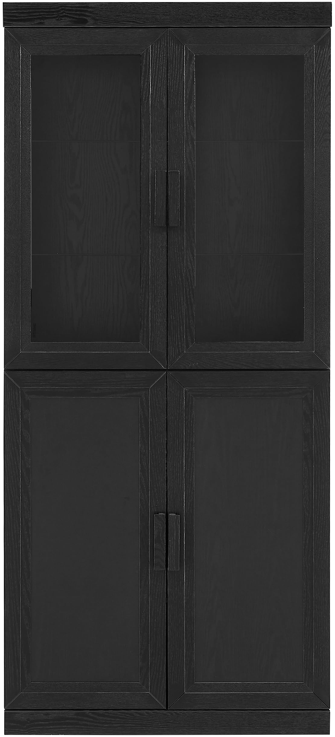 Crosley Furniture Essen Glass Door China Hutch Kitchen Pantry Storage Cabinet with Doors and Shelves, Black