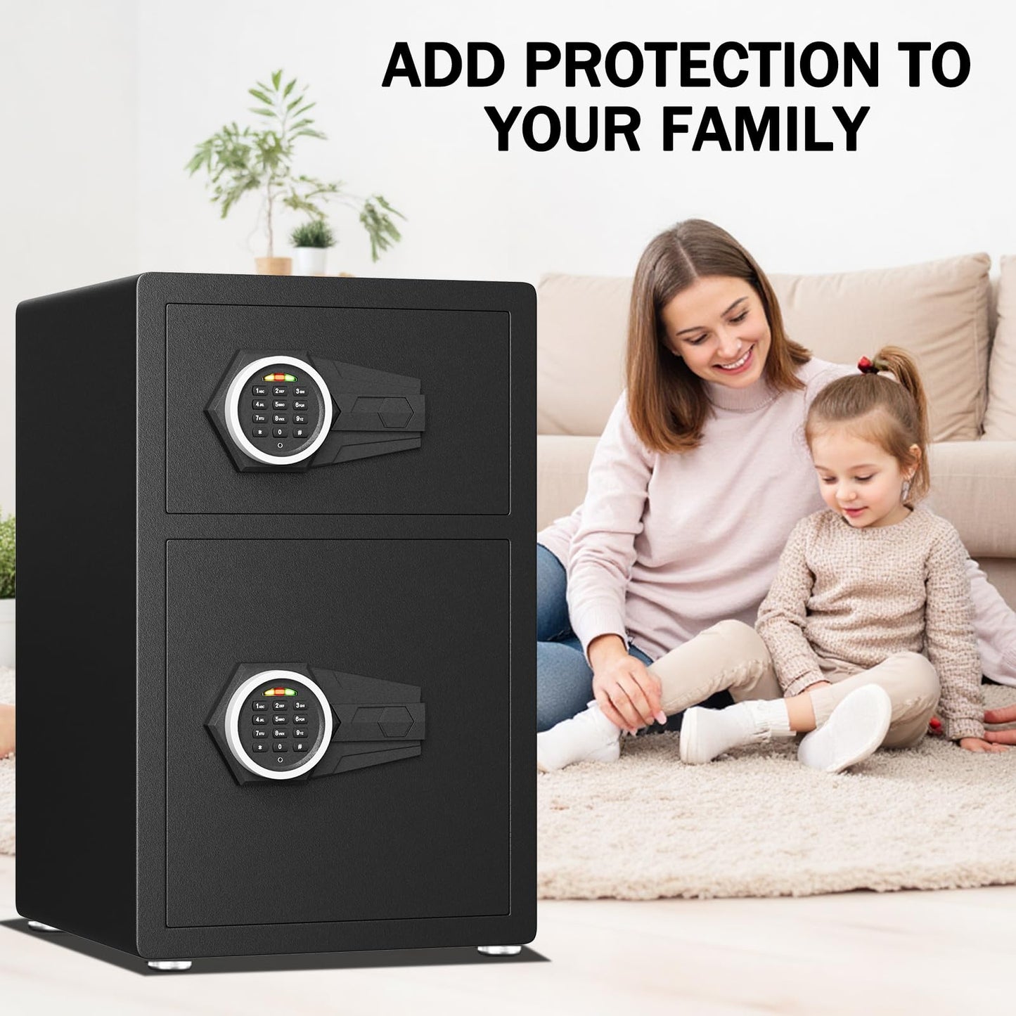 5.0 Cu Ft Fireproof Waterproof Safe Box, Anti-Theft Home Security Safe with Digital Keypad, Mute Function, LED Light & Dual AlarmLarge Lock Box for Home Office Cash Jewelry Documents