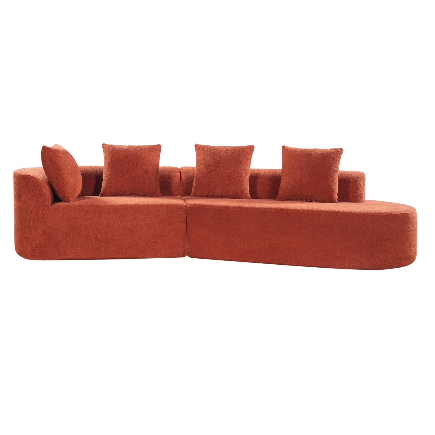 Merax 2-Piece 116" L-Shaped Modular Sectional Sofa Set, 4 Seat Fully Assembled Curved Upholstery Couch with High-Density Compressed Sponge, Chaise Lounge & 4 Pillows for Living Room, Orange