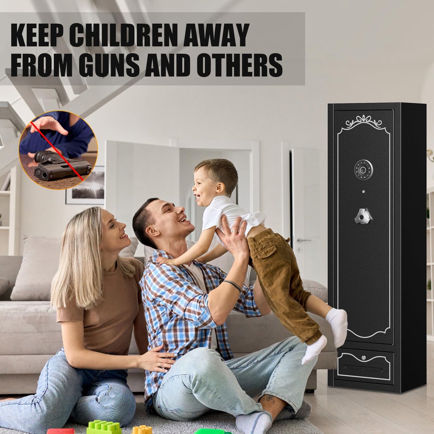 Zevemomo 8 Gun Safes, Rifle Safe Long Gun Safe for Home, Quick & Easy Access Gun Cabinets for Home Rifle and Pistols with LED Light & Drawer, Electronic Lock