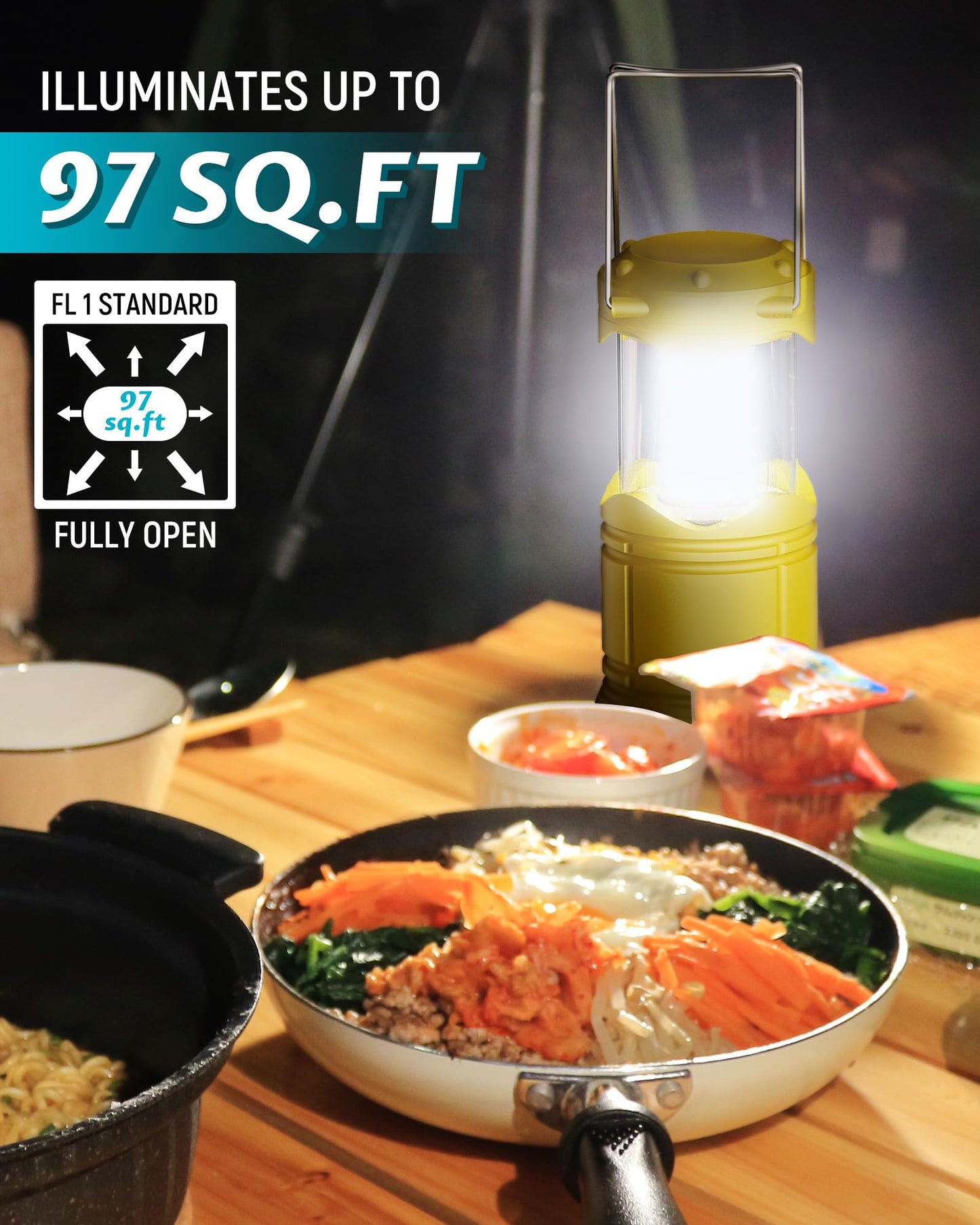 Lichamp LED Camping Lanterns 4 Pack, Battery Powered, Collapsible Flashlight, Medium Size, Yellow, Model A4YL