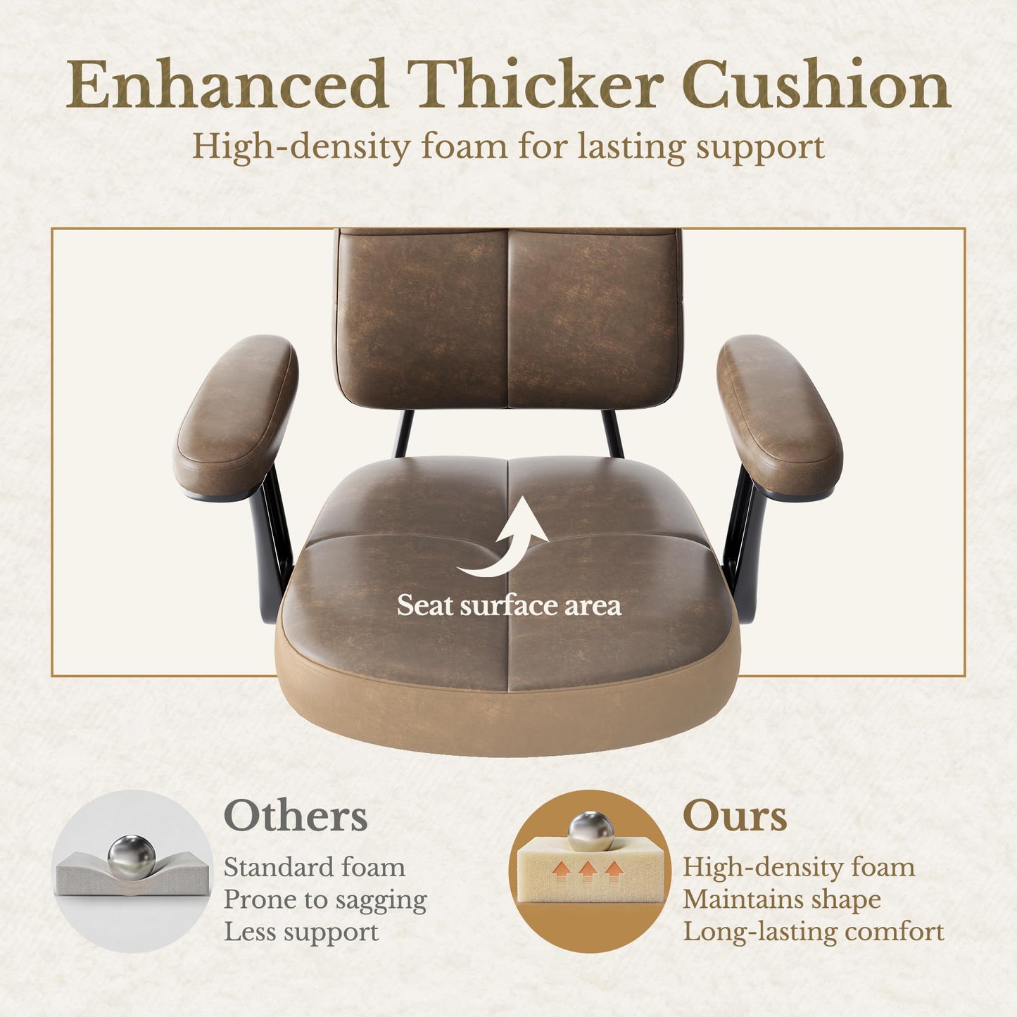 Perledesign Drafting Executive Chair, Tall Office Chair with Padded Flip-Up Armrests, Mid-Back Cushioned Seat, 360° Swivel Rolling Computer Desk Chair for Standing Desk & Home Office, Vintage Brown