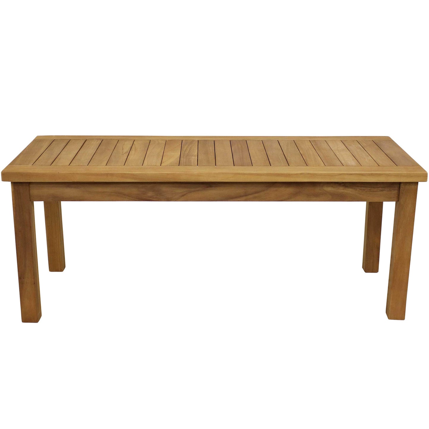Sunnydaze 45-Inch Solid Teak Rectangular Outdoor Coffee Table - Patio Coffee Table for Outside - Light Brown Wood Stain Finish