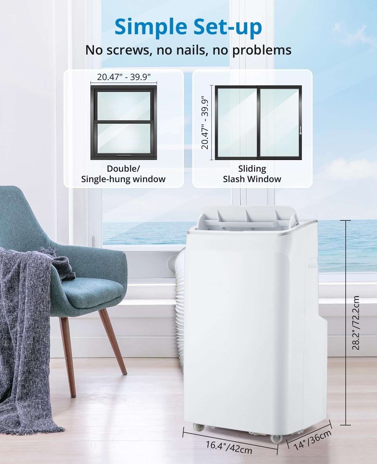 12000 BTU Portable Air Conditioners with Remote Control, 3 in-1 Free Standing Cooling AC Unit with Fan & Dehumidifier, Cools Room up to 500 sq.ft, Auto Swing，Smart Sleep Mode for Bedroom, Indoor Rooms