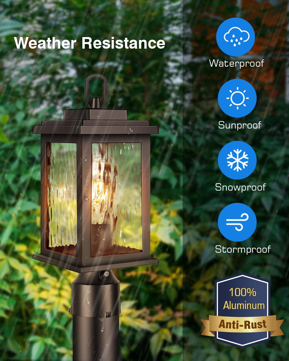 VIANIS Outdoor Post Light Lantern, Hardwired 120V, Waterproof Aluminum, Oil Rubbed Bronze, Model V82011BR, Standard Size